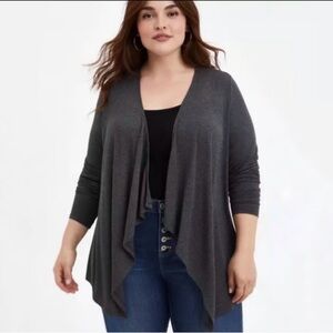 Torrid super soft gray draped open front waterfall cardigan size 1X
